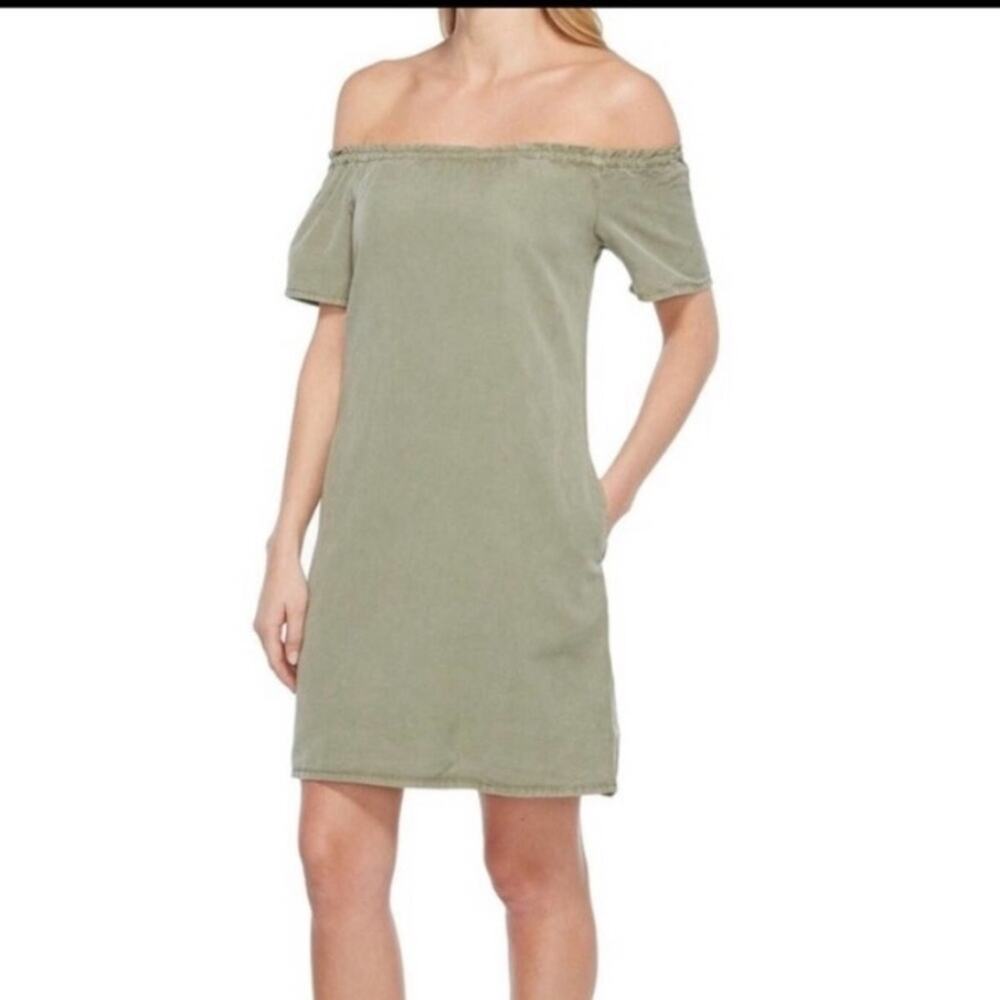 AG Adriano Goldschmied olive green Harley off shoulder dress size Medium NWT